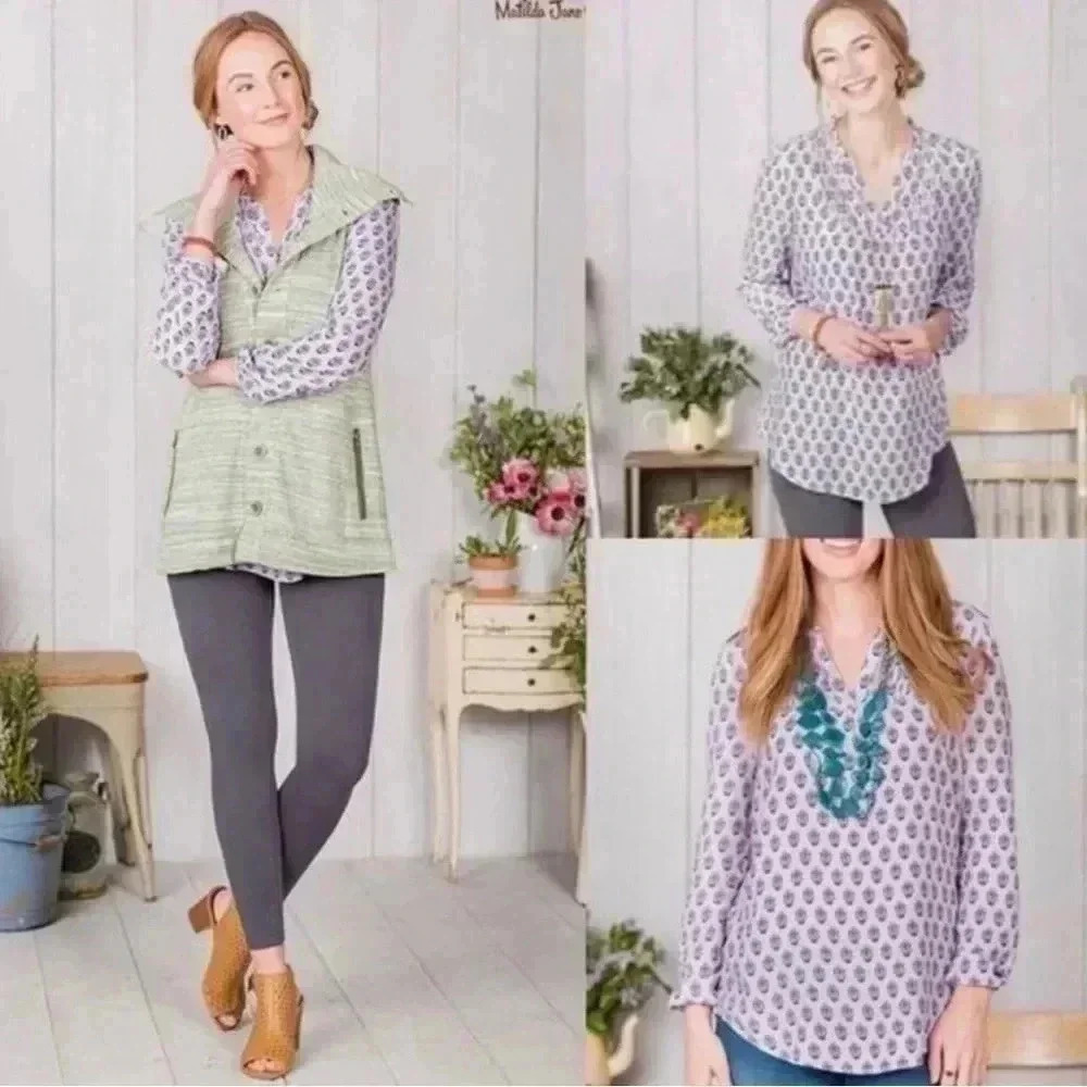 Matilda Jane Lilac Delicate Topiary Peasant Boho Festival Shirt Size M NWT